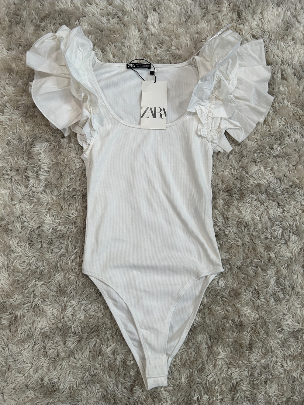 ZARA White Ruffle-Sleeve Kids Bodysuit